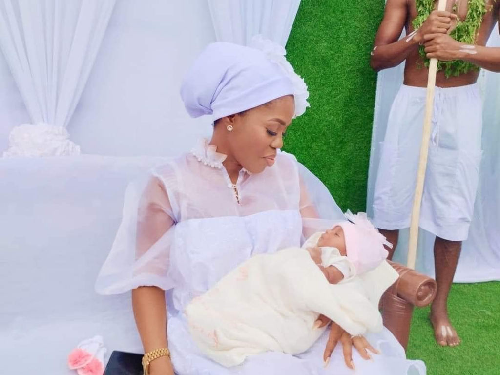 Mzbel celebrates her daughter’s arrival with a traditional Ga naming ceremony